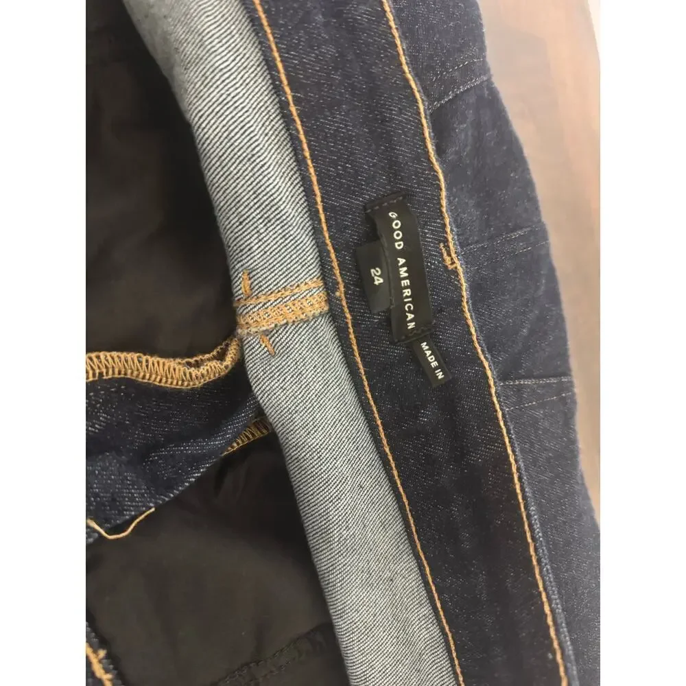Good American Stretch Denim Indigo Midi Skirt Size 24 (Plus), NWT